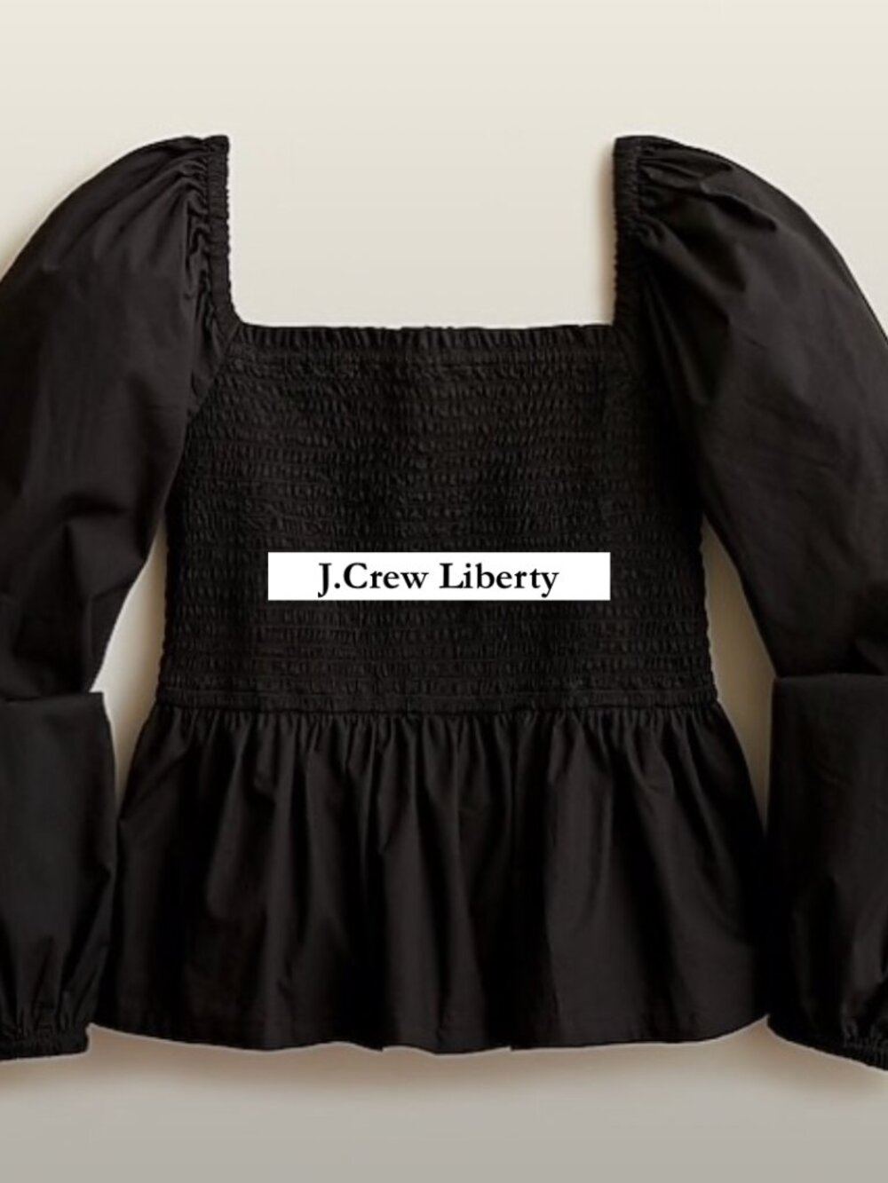 J.Crew Smocked Black Top Small Puff Sleeve Peplum Blouse